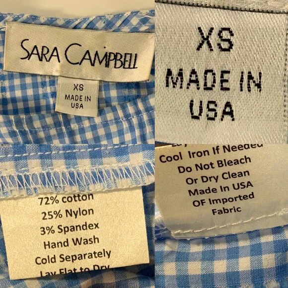 Sara Campbell Ruffle Tiered Tunic Top Blouse S Blue Gingham Bell Sleeve - Picture 7 of 14